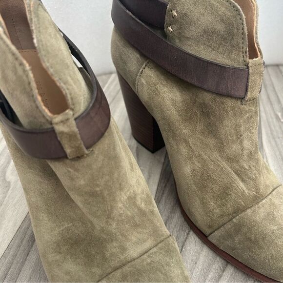 Rag & Bone 39 Harrow Camo Green Stacked Brown Heel Suede Leather Ankle Boots - Picture 7 of 9